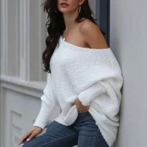 Off shoulder soft white sweater